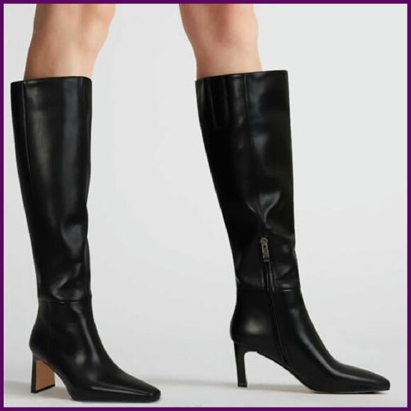 Women's Knee High Boots Square Toe Chunky Heel Wide Calf Side Zipper - Picture 3 of 7